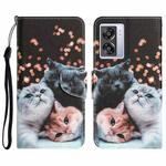 For OPPO A57 2022 Colored Drawing Leather Phone Case(3 Cats)