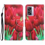 For OPPO A57 2022 Colored Drawing Leather Phone Case(Tulips)