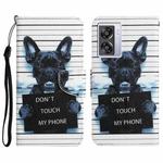 For OPPO A57 2022 Colored Drawing Leather Phone Case(Black Dog)