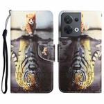 For OPPO Reno8 Colored Drawing Leather Phone Case(Tiger)