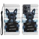 For OPPO Reno8 Colored Drawing Leather Phone Case(Black Dog)