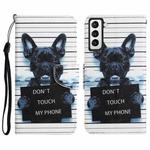 For Samsung Galaxy S23 5G Colored Drawing Leather Phone Case(Black Dog)