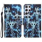 For Samsung Galaxy S23 Ultra 5G Colored Drawing Leather Phone Case(Giraffes)