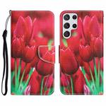For Samsung Galaxy S23 Ultra 5G Colored Drawing Leather Phone Case(Tulips)