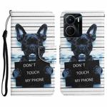 For vivo Y16 Colored Drawing Leather Phone Case(Black Dog)