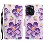 For vivo Y16 Colored Drawing Leather Phone Case(Purple Flower)