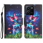 For vivo Y22s Colored Drawing Leather Phone Case(Bottle Butterfly)