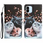 For Xiaomi Redmi A1 Colored Drawing Leather Phone Case(3 Cats)