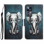 For Xiaomi 12T / 12T Pro / Redmi K50 Ultra Colored Drawing Leather Phone Case(Earphone Elephant)