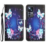 For Xiaomi 12T / 12T Pro / Redmi K50 Ultra Colored Drawing Leather Phone Case(Butterfly)