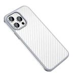 For iPhone 14 Pro SULADA Carbon Fiber Textured Shockproof Metal + TPU Frame Case(Silver)