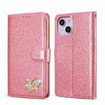 For iPhone 14 Plus Glitter Powder Love Leather Phone Case(Rose Red)