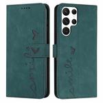 For Samsung Galaxy S23 Ultra 5G Skin Feel Heart Pattern Leather Phone Case(Green)