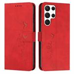 For Samsung Galaxy S23 Ultra 5G Skin Feel Heart Pattern Leather Phone Case(Red)