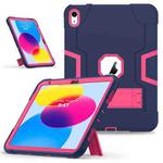 For iPad 10th Gen 10.9 2022 Contrast Color Silicone + PC Tablet Case with Holder(Navy Blue Rose Red)