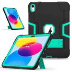 For iPad 10th Gen 10.9 2022 Contrast Color Silicone + PC Tablet Case with Holder(Black Mint Green)