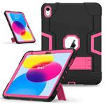 For iPad 10th Gen 10.9 2022 Contrast Color Silicone + PC Tablet Case with Holder(Black Rose Red)