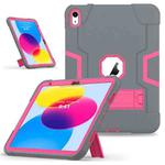 For iPad 10th Gen 10.9 2022 Contrast Color Silicone + PC Tablet Case with Holder(Grey Rose Red)