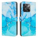 For OnePlus Ace Pro Painted Marble Pattern Leather Phone Case(Blue Green)