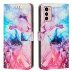 For Motorola Moto G42 Painted Marble Pattern Leather Phone Case(Pink Purple)