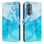 For Motorola Edge 2022 Painted Marble Pattern Leather Phone Case(Blue Green)