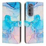 For Motorola Edge 2022 Painted Marble Pattern Leather Phone Case(Pink Green)