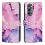 For Motorola Edge 2022 Painted Marble Pattern Leather Phone Case(Purple)