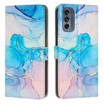 For Motorola Moto G62 5G Painted Marble Pattern Leather Phone Case(Pink Green)