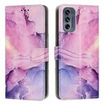 For Motorola Moto G62 5G Painted Marble Pattern Leather Phone Case(Purple)