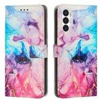 For Tecno Pova 3 Painted Marble Pattern Leather Phone Case(Pink Purple)