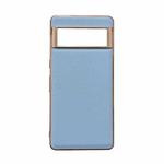 For Google Pixel 6a Waves Series Nano Electroplating Genuine Leather Phone Case(Blue)