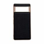 For Google Pixel 7 Waves Series Nano Electroplating Genuine Leather Phone Case(Black)