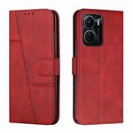 For vivo Y16 / Y02S Stitching Calf Texture Buckle Leather Phone Case(Red)
