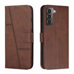 For Samsung Galaxy S23+ 5G Stitching Calf Texture Buckle Leather Phone Case(Brown)