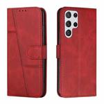 For Samsung Galaxy S23 Ultra 5G Stitching Calf Texture Buckle Leather Phone Case(Red)
