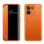 For OPPO Reno8 Magnetic Side Window View Flip Leather Phone Case(Orange)