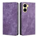 For vivo Y16 4G/Y02s 4G RFID Anti-theft Brush Magnetic Leather Phone Case(Purple)