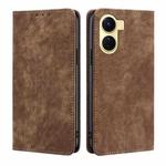 For vivo Y16 4G/Y02s 4G RFID Anti-theft Brush Magnetic Leather Phone Case(Brown)