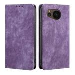 For Sharp Aquos sense7 Plus RFID Anti-theft Brush Magnetic Leather Phone Case(Purple)