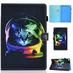 For Galaxy Tab S6 Lite Sewing Thread Horizontal Painted Flat Leather Case with Sleep Function & Pen Cover & Anti Skid Strip & Card Slot & Holder(Space Cat)