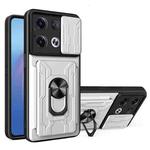 For OPPO Reno8 Pro 5G Sliding Camshield TPU+PC Phone Case with Card Slot(White)