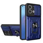 For OPPO Reno8 5G Sliding Camshield TPU+PC Phone Case with Card Slot(Blue)