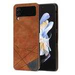 For Samsung Galaxy Z Flip4 Line Stitching Phone Leather Case with Card Slot(Brown)