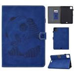For iPad Pro 11 (2020) Embossing Sewing Thread Horizontal Painted Flat Leather Tablet Case with Sleep Function & Pen Cover & Anti Skid Strip & Card Slot & Holder(Blue)