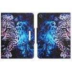 For Lenovo M10 Plus Colored Drawing Horizontal Flip Leather Tablet Case(Blue Leopard)