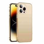 For iPhone 14 2 in 1 Metal Frame Frosted Phone Case with Lens Film(Gold)
