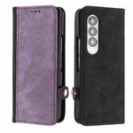 For Samsung Galaxy Z Fold 3 5G Side Buckle Double Fold Leather Phone Case(Purple)
