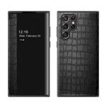 For Samsung Galaxy S23 Ultra 5G Crocodile Texture Window View Leather Phone Case(Black)