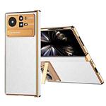 For Xiaomi Mix Fold 2 Electroplated Frame Plain Leather Phone Case(White)