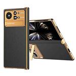 For Xiaomi Mix Fold 2 Electroplated Frame Plain Leather Phone Case(Black)
